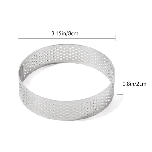 6pcs 304 Stainless Steel Round Tart Ring 3.15 inch Metal Perforated Cake Mold Pastry Molud for Circle Tartlet French Dessert Small Fruit Tarte Crust