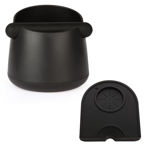 Knock Box Large Capacity Design Espresso Knock Box Tamping Mat Espresso Machine Accessories Set of 2 with Removable Knock Bar and Anti