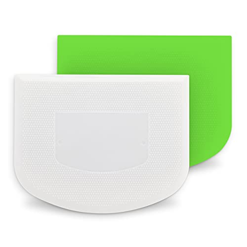 Ram Pro White And Green Bowl Scraper Flexible Food Safe Plastic Scraper Chopper Multipurpose Good Grip Curved and Flat Edge Pizza and Dough Cutter for Kitchen Pack of 2