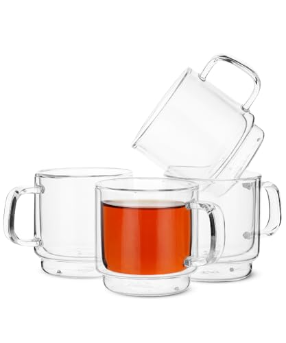 BTaT Double Walled Stackable Glass Coffee Mugs (4 Count)