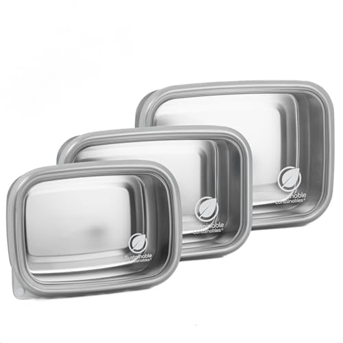 Stainless Steel Food Storage Containers with Clear Platinum Silicone Lids (3 Count)