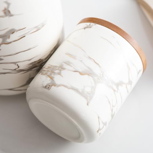 White Marble Ceramic Canister with Bamboo Lid (3 Count)