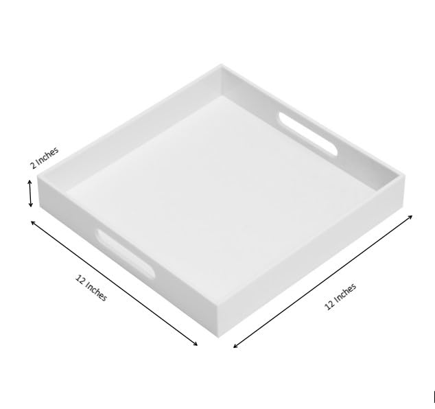 Glossy White Sturdy Acrylic Serving Tray with Handles