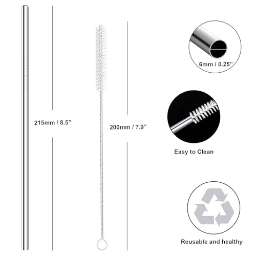 Stainless Steel Straws Metal Reusable Drinking Straw for Juice Iced Coffee Cold Beverage Water Highball Glasses 12 (8 Count)