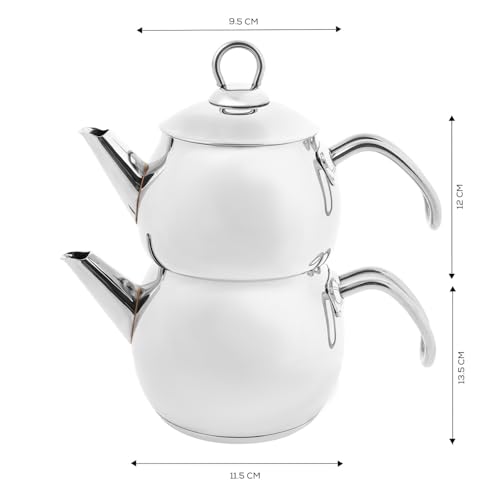 Adelya Stainless Steel Induction Teapot Set with 0.65L Teapot & 1.1L Tea Kettle