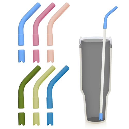 12 Pcs Silicone Straw Tips with Bottom Sleeve Reusable Silicone Tips for Metal Straws Food Grade Rubber Straw Tips Flex Elbow Straw Covers for Stanley Cup Tumbler Fit for 8 (12 Count)