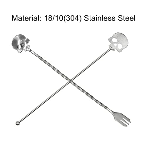 4Pcs Skull Swizzle Stick Bar Spoon Set Reusable Mixing Spoon (4 Count)