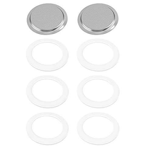 6 Pieces Moka Pot Replacement Cup Gasket with 2 Pcs Stainless Filter