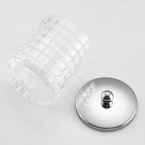 Glass Cotton Jar Holder Silver Lid