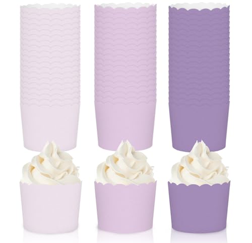 120Pcs Purple Paper Baking Cups Scalloped Edge Cupcake Wrappers Gradient Purple Cupcake Muffin Cases for Wedding Birthday Baby Shower (120 Count)