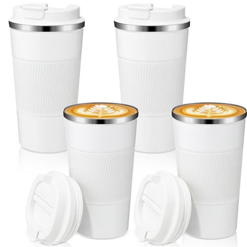 4 Pack 16 oz Bulk Travel Coffee Mug with Lid Reusable Vacuum Insulated Coffee Tumbler Double Wall Thermal Stainless Steel Camping Tea Cup for Christmas Winter Drinks Employee Gift (4 Count)