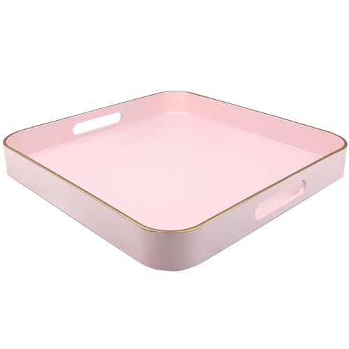 Pink Square Decorative Tray with Handles