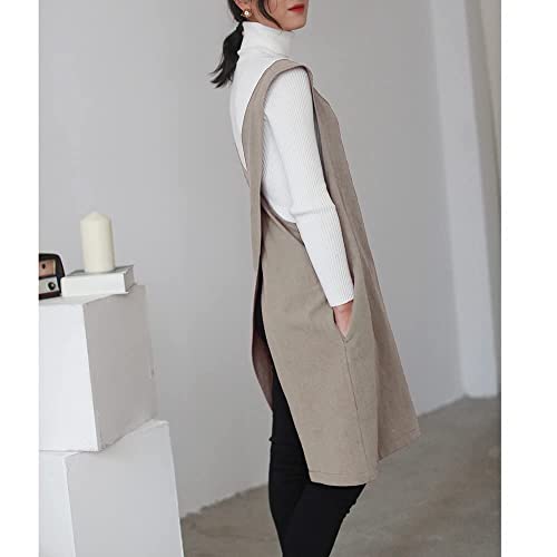 Cotton Linen Apron Halter CrossBack Bandage Aprons Japanese Style X Shape Pocket