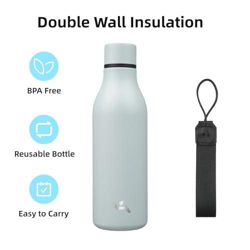 18 oz Insulated Stainless Steel Metal Water Bottle with Strap