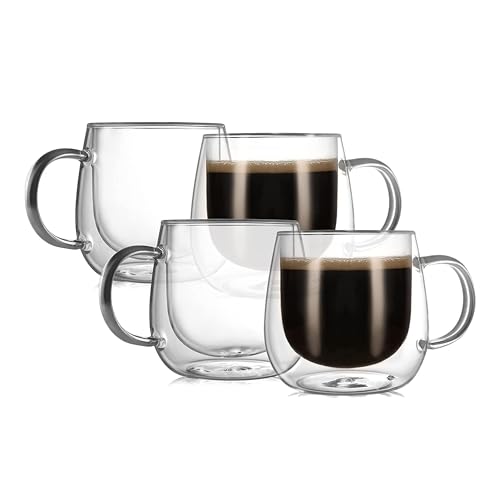 12oz Double Walled Glass Coffee Mugs (4 Count)