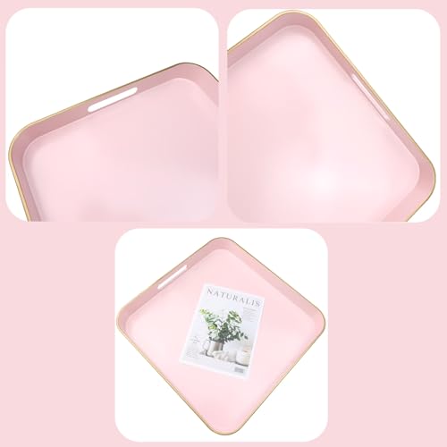 Pink Square Decorative Tray with Handles