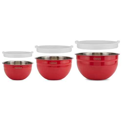 CTG-00-SMB Stainless Steel Mixing Bowls with Lids, Set of 3, Red (3 Count)
