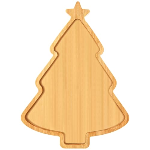 Christmas Tree Wooden Serving Tray Bamboo Platter Wooden Snack Cheese Charcuterie Board for Xmas Holiday Housewarming Present