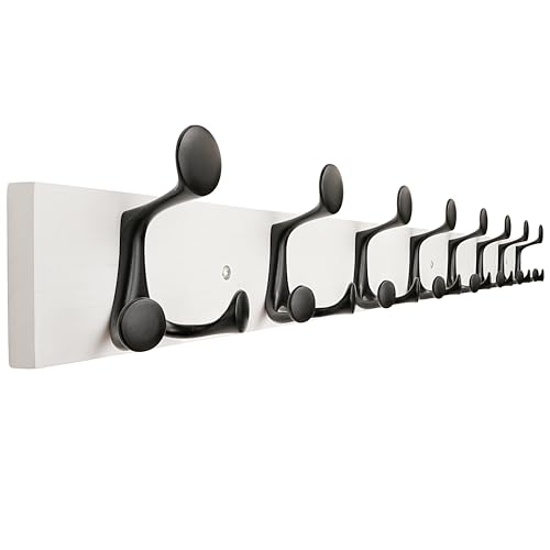43 Inch White Wood Coat Rack Wall Mount with 8 Triple Hooks (2 Count)