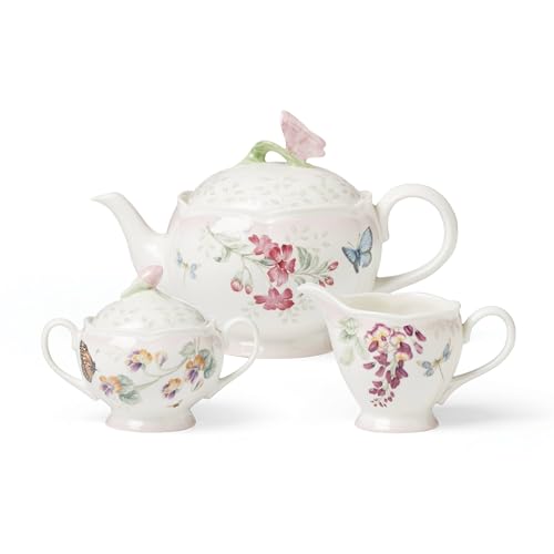 Butterfly Meadow Pink Ombre Porcelain Teapot Set (5 Count)