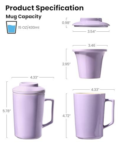 15 OZ Ceramic Tea Cup with Infuser and Lid