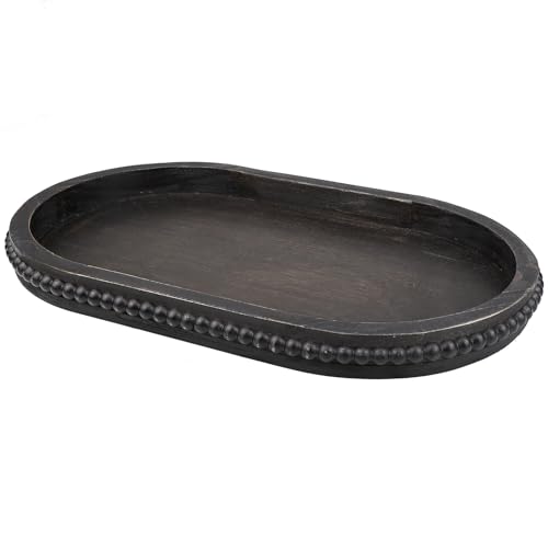 Vintage Black Oval Wood Decorative Ottoman Tray for Coffee Table