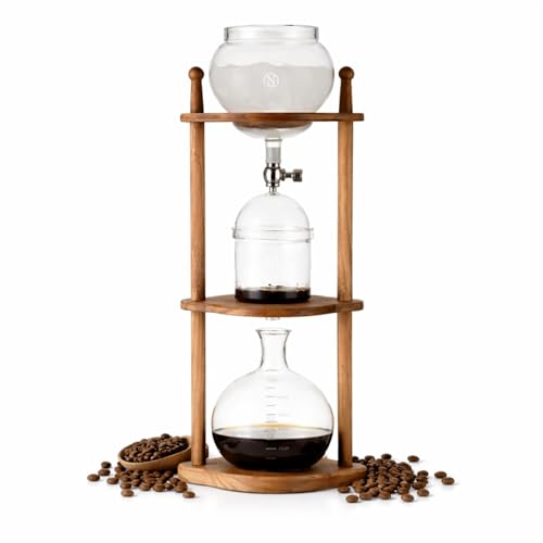 Cold Brew coffee Maker Ice Coffee Drip Machine with Advanced Slow Drip Technology Borosilicate Glass with Wood Tower