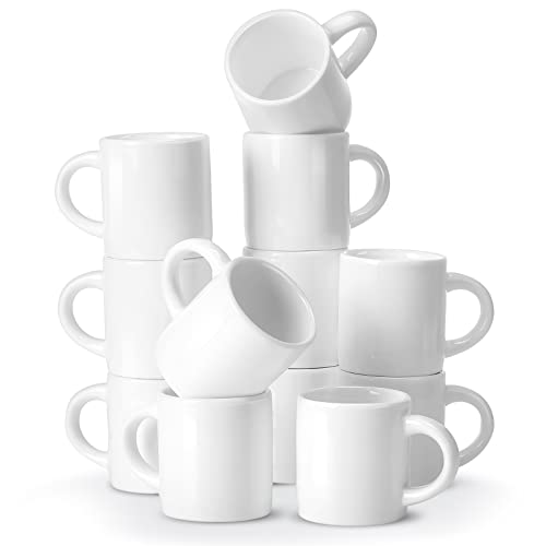 12 Pieces 3 oz Espresso Mugs Espresso Cups Mini Coffee Mugs with Handles Porcelain Coffee Cups Ceramic Smooth Demitasse for Tea Drinks Cocoa Milk Water