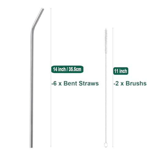 6 Pack Ultra Long Bent Metal Straws (6 Count)