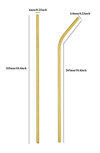 Reusable Metal Straws 50Pack.Ultra Long 10.5”Gold Color Stainless Steel Drinking Straws in Bulk For Wholesale.265x6mm Straight Curved Straws for 20 (50 Count)