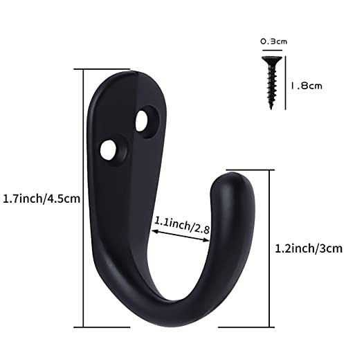 20PCS Coat Hooks Wall Mounted Black Single Prong Robe Hook (20 Count)
