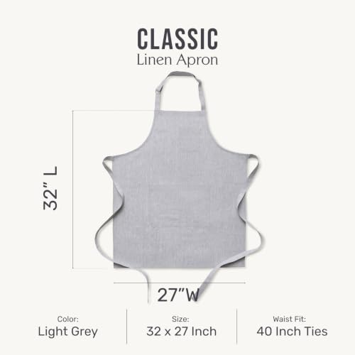 100% Linen Apron Light Grey