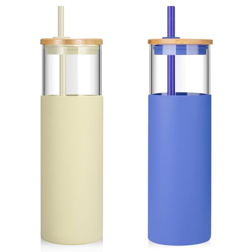 32 oz Glass Tumbler with Lids and Straws