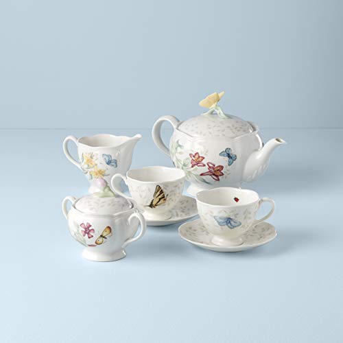 Butterfly Meadow Porcelain Teapot and Tea Cup Set (7 Count)