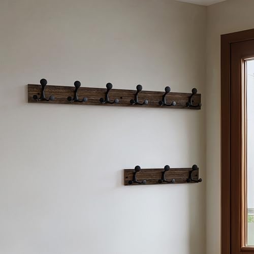 36 Inch Wood Burnt Coat Rack Wall Mount with 6 Triple Hooks