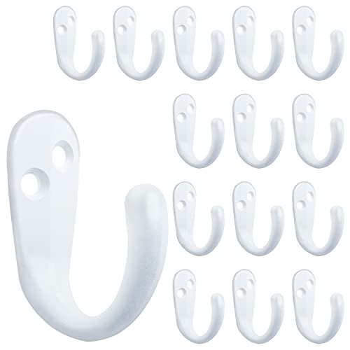 15PCS Coat Hooks Wall Mounted White Single Prong Robe Hook (15 Count)