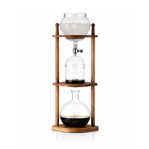 Cold Brew coffee Maker Ice Coffee Drip Machine with Advanced Slow Drip Technology Borosilicate Glass with Wood Tower