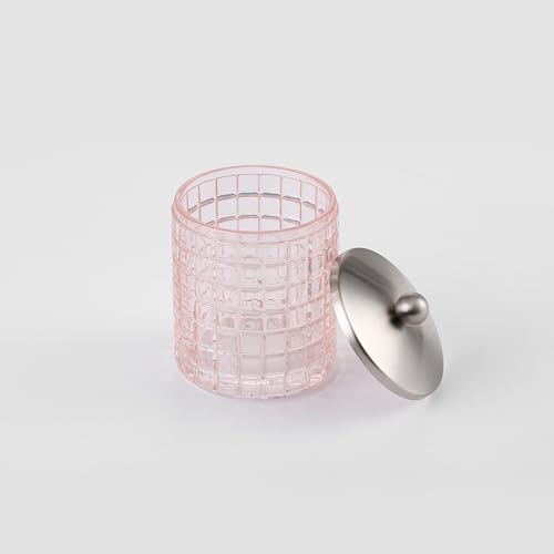Blush Colored Tranlucent Apothecary Etched Geometric Grid Glass Jar W