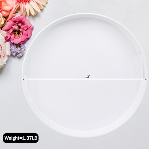 Round White Decorative Serving Tray with Handles