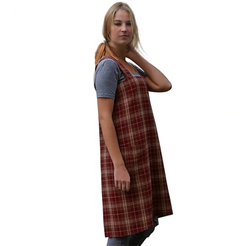 Women's Pinafore Square Apron Baking Cooking Gardening Works Cross Back Cotton