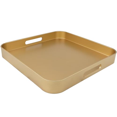 Square Gold Decorative Serving Tray with Handles