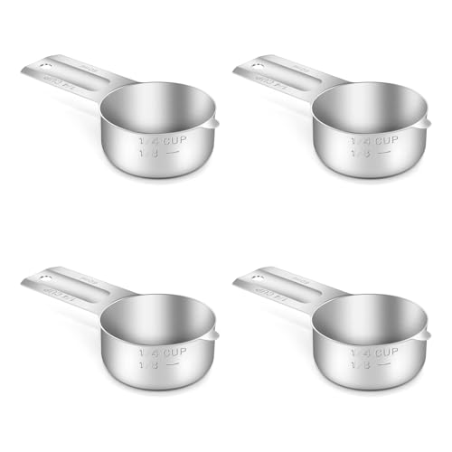 4PCS 1/4CUP(60ml, 2oz) Measuring Cup, 18/8 Stainless Steel Measure Scoop