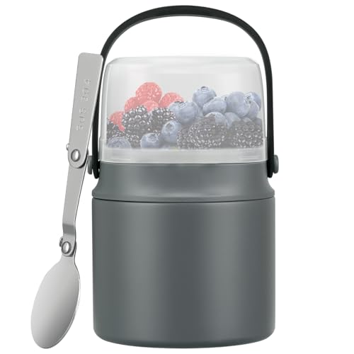 2-in-1 Insulated Food Jar with a Snack Container - 15oz Kids Soup Thermos for Hot Food with Handle and Spoon, Leak Proof Bento Lunch Box Kids, Perfect for School & Travel