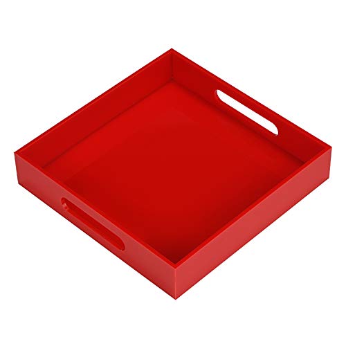 Sturdy Red Acrylic Serving Tray with Handles