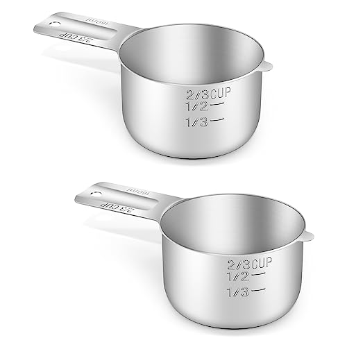 2PCS 2/3CUP(160ml, 5.3oz) Measuring Cup, 18/8 Stainless Steel Measure Scoop