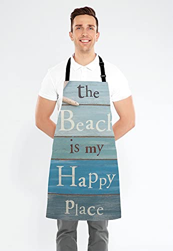 The Beach Is My Happy Place Bib Apron with Adjustable Neck for Men Women
