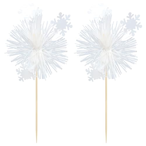 20Pcs Foil Firework Cupcake Toppers Sparkle Tinsel Cake Toppers Tinsel Drink Cake Decoration Cocktail Picks for Birthday Wedding Graduation Party Supplies White (20 Count)