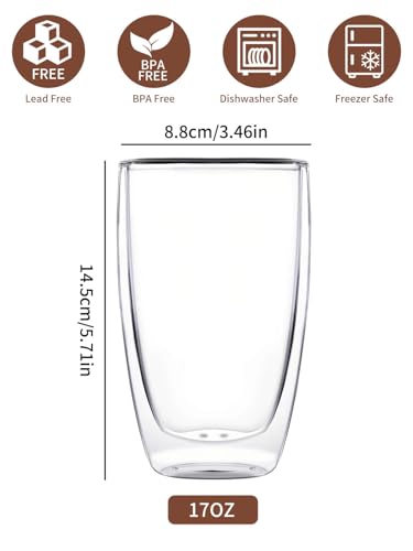 17oz Double Wall Glass Coffee Mugs
