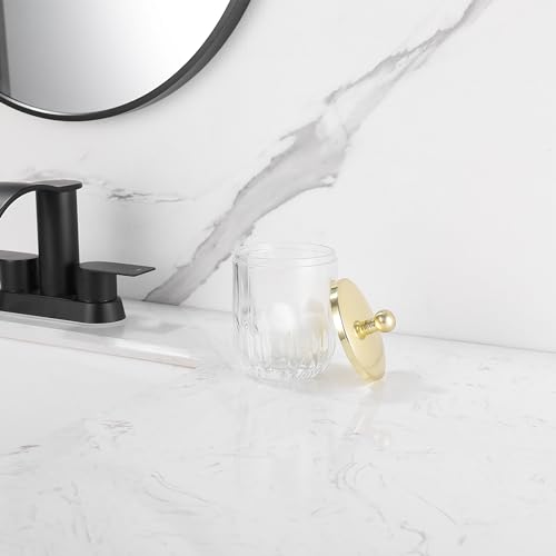 Clear Transparent Apothecary Vertical Wavy Glass Jar With Gold Metal Lid Cover for Bathroom Organization