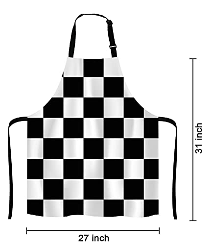 Black and White Art Design Checkered Bib Apron with Adjustable Neck for Men Women
